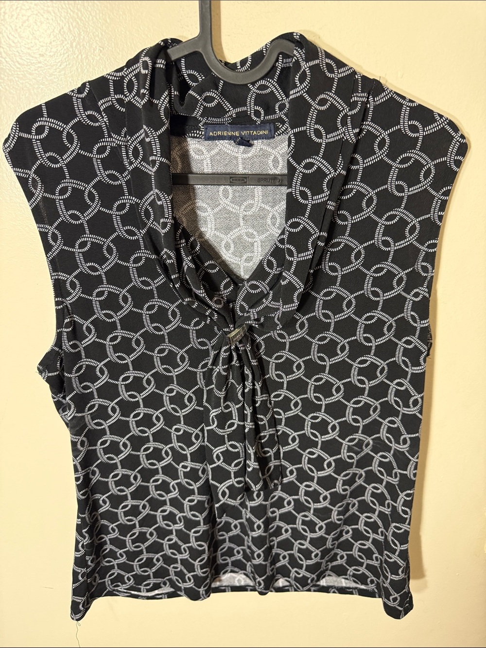Adrienne Vittadini Black & White Chain-Print Sleeveless Tie-Neck Camisole